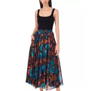 Parker Emily Dark Floral Maxi Skirt Women XL Teal Cottagecore Whimsigoth NWT